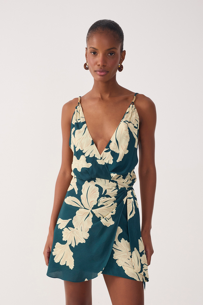 Green Pétala V Neck Wrap Mini Dress_4