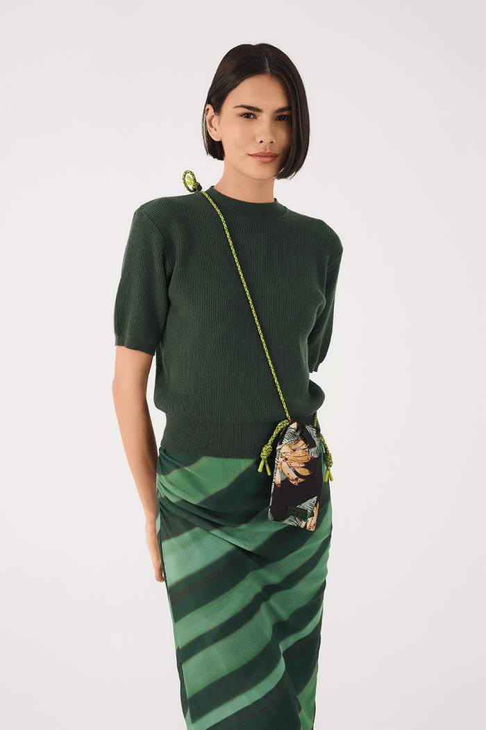 Green Short Sleeve Crew Neck Tricot Blouse_2