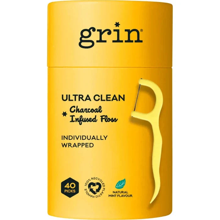 GRIN Charcoal Infused Dental Floss Picks Ultra Clean - 40pcs - L'Organic