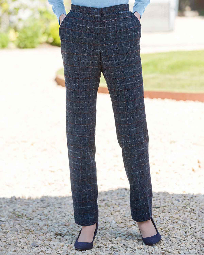 Hadley Checked Poly Mix Pull On Trousers - Country Collection