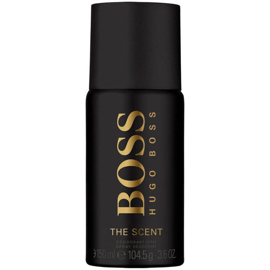 Hugo Boss Boss The Scent 150ml deodorant spray for men, anti-perspirant with sleek packaging visible in the image.