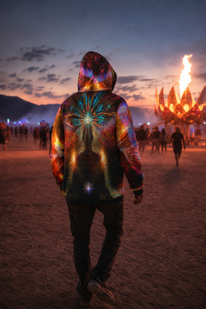 I Will Not Fear Micro Fleece Hoodie — twilight desert gathering back lifestyle view