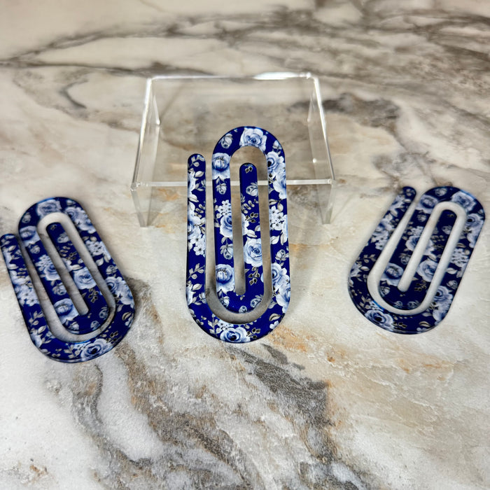 Jumbo Paperclip - Navy Blue Grey Floral