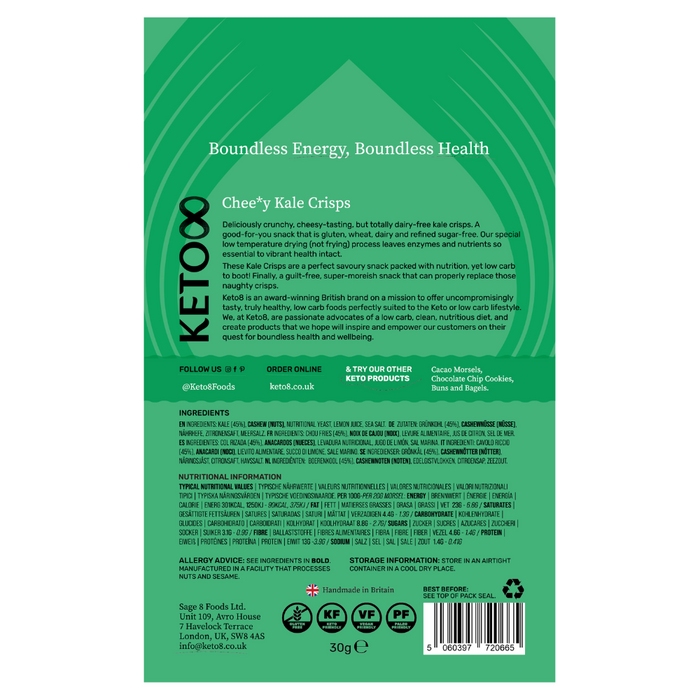 Keto8 Raw Cheesy Kale Crisps 30g