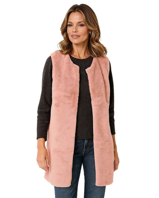 Ladies Fully Lined Faux Fur Gilet - Pink - Country Collection
