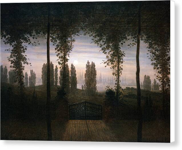 Landschaft mit Pergola und Gartentor - Canvas Print
