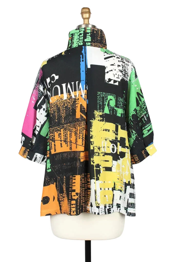 Lightweight Textured Graffiti Print Swing Jacket - 5038