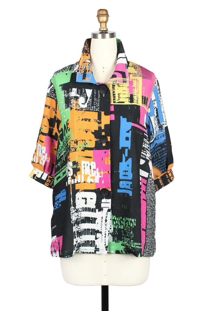 Lightweight Textured Graffiti Print Swing Jacket - 5038
