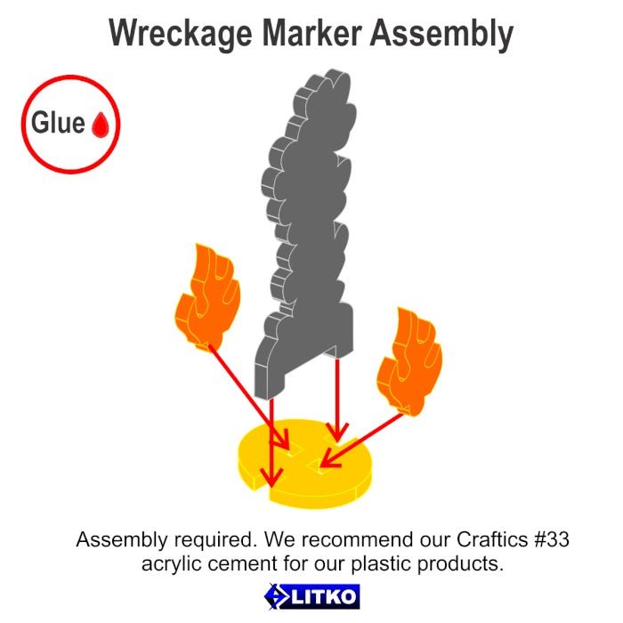 Litko Flaming Wreckage Marker, Medium (x5) - Combat Miniatures