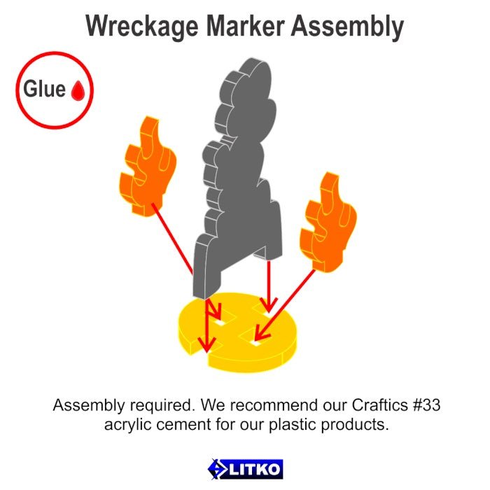 Litko Flaming Wreckage Marker, Small (x7) - Combat Miniatures
