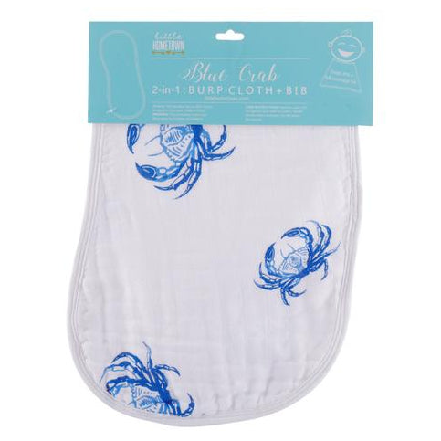 Little Hometown 2-in-1 Burp Cloth & Bib: Blue Crab