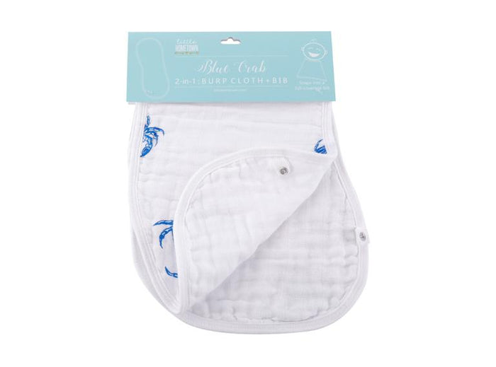 Little Hometown 2-in-1 Burp Cloth & Bib: Blue Crab