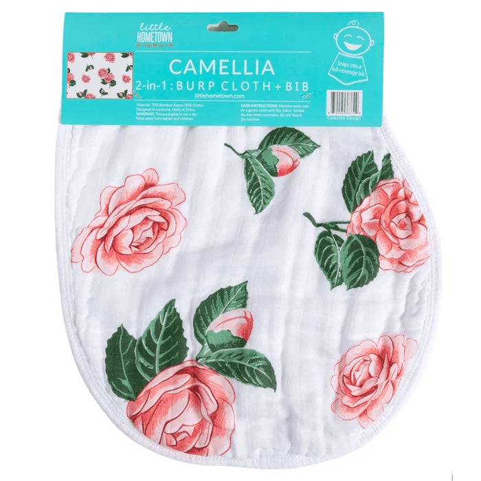 Little Hometown 2-in-1 Burp Cloth & Bib: Camellia