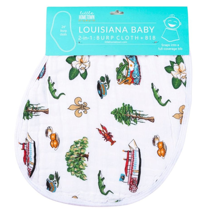 Little Hometown 2-in-1 Burp Cloth & Bib: Louisiana Baby
