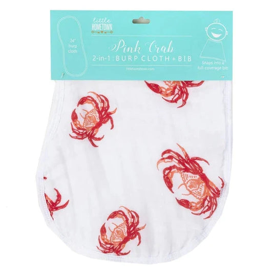Little Hometown 2-in-1 Burp Cloth & Bib: Pink Crab