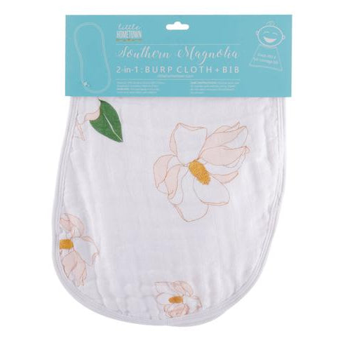 Little Hometown 2-in-1 Burp Cloth & Bib: Southern Magnolia