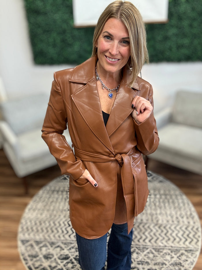 Long Sleeve Vegan Leather Coat