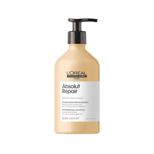 L'Oréal Paris Serie Expert Absolut Repair shampoo 500ml bottle, designed for damaged hair care and repair.