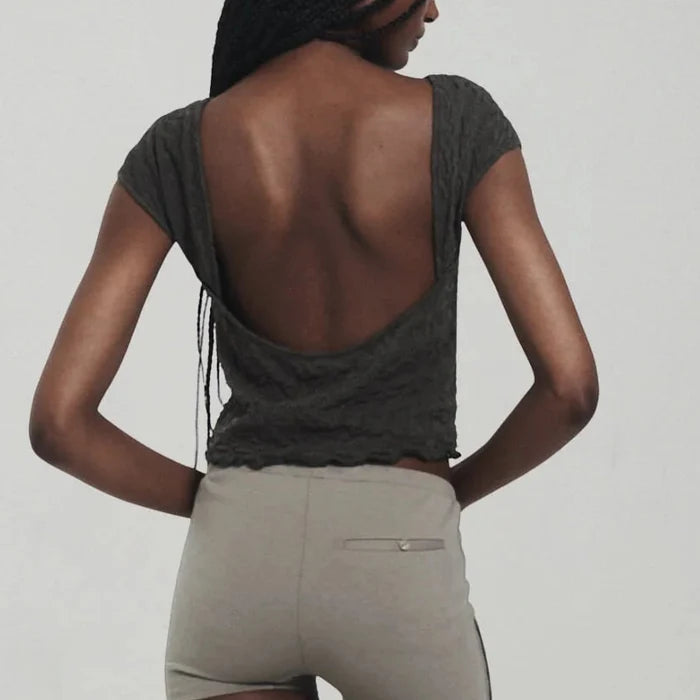 Low-Cut Back Top in Olive Green