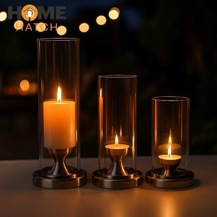 Luxury Glass Candle Holder with Metallic Base
