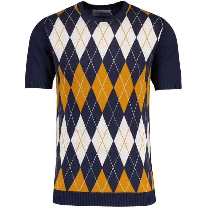 MADCAP Blane Mod Argyle Jacquard Knit T-shirt in Navy Blazer