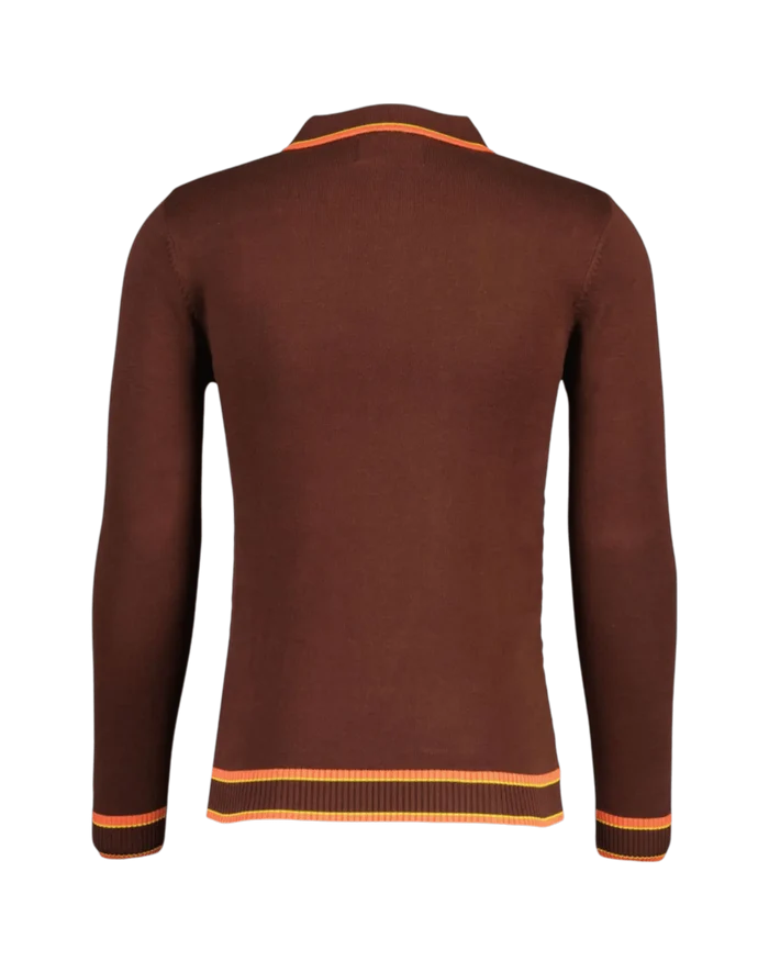 MADCAP Coltrane Mod Textured Dash Jacquard Knit Polo in Brown