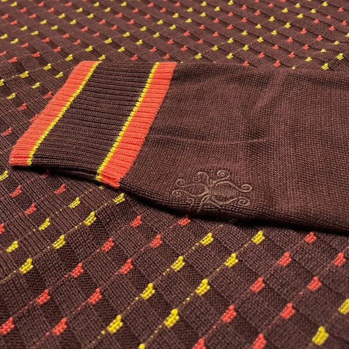 MADCAP Coltrane Mod Textured Dash Jacquard Knit Polo in Brown