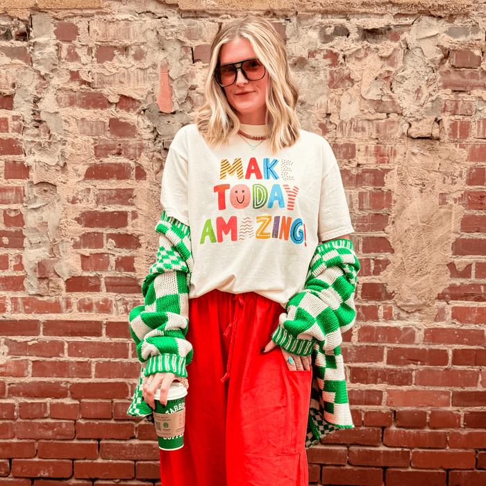 model wearing Make Today Amazing Tee