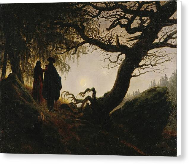 Man and Woman Contemplating the Moon - Canvas Print