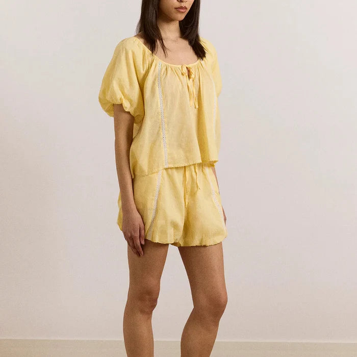Maura Lace Trim Short in Butter