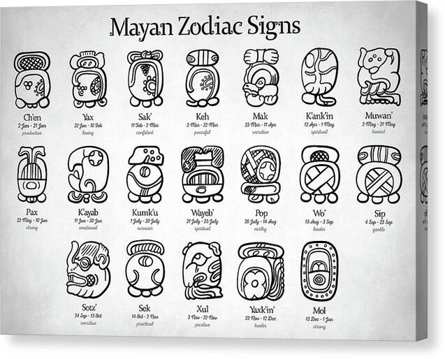 Mayan Zodiac Signs - Canvas Print