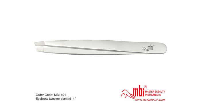 MBI Eyebrow Tweezer (sand/polish finished) - slanted, 4"
