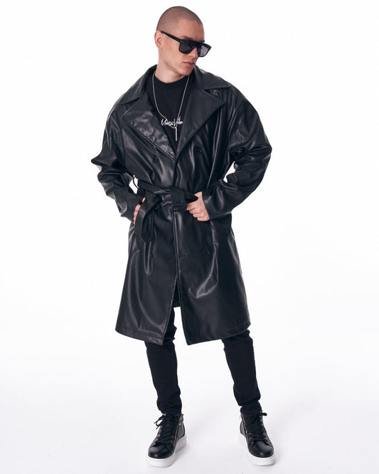Men's Long Trench Coat With Belt