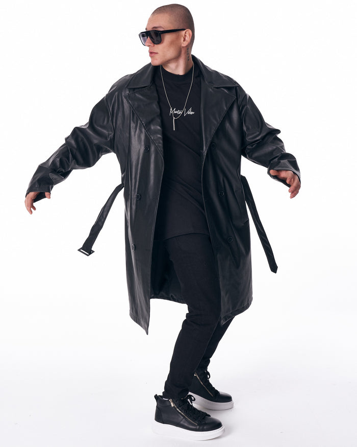 Men's Long Trench Coat With Belt (3)