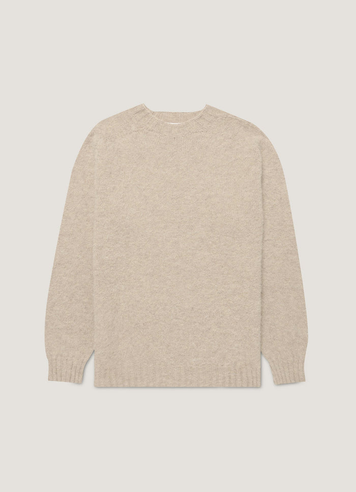 Men's Shetland Crew Neck Jumper in Oatmeal Melange