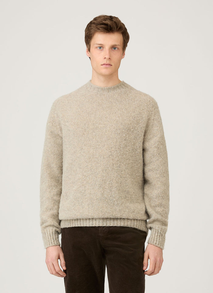 Men's Shetland Crew Neck Jumper in Oatmeal Melange