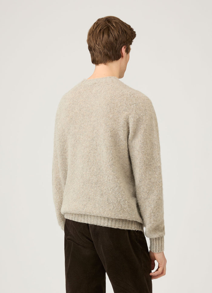 Men's Shetland Crew Neck Jumper in Oatmeal Melange