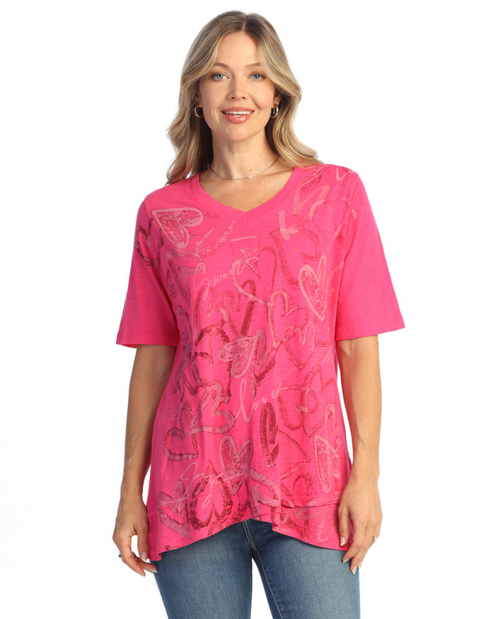 Mineral Washed Cotton V-Neck Top with 1/2 Sleeves - M136