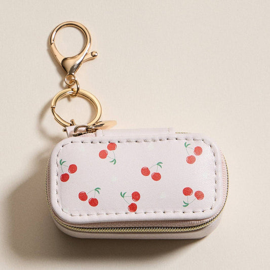 Mini Jewelry Travel Case with Keychain – Cherry Print Design