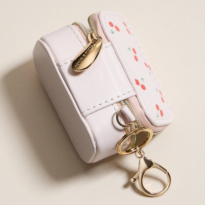 Mini Jewelry Travel Case with Keychain – Cherry Print Design