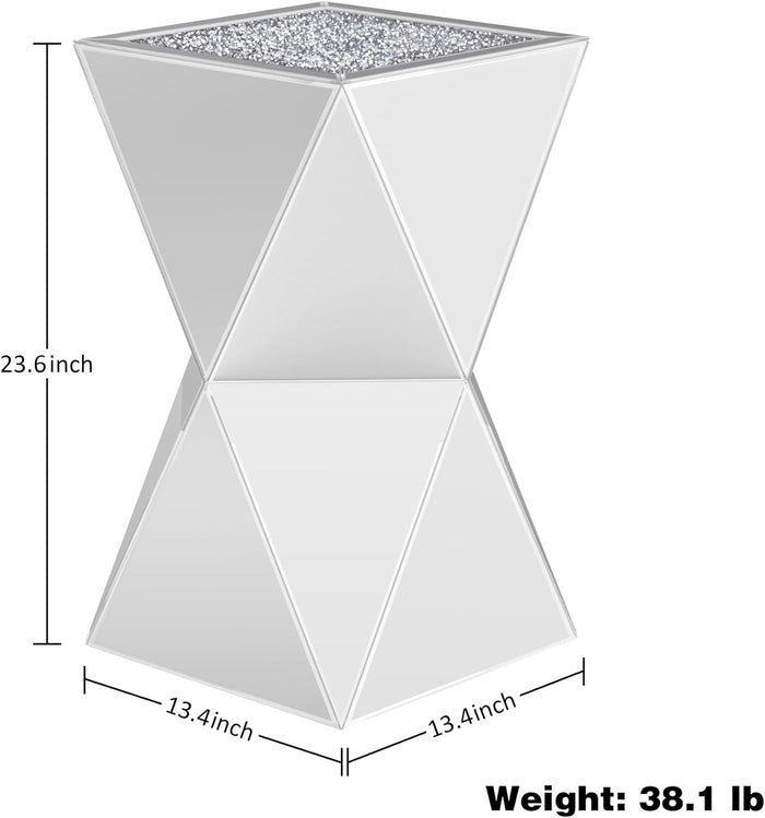 Mirrored Diamond Setting End Table Glass Decorative Side Table for Living Room