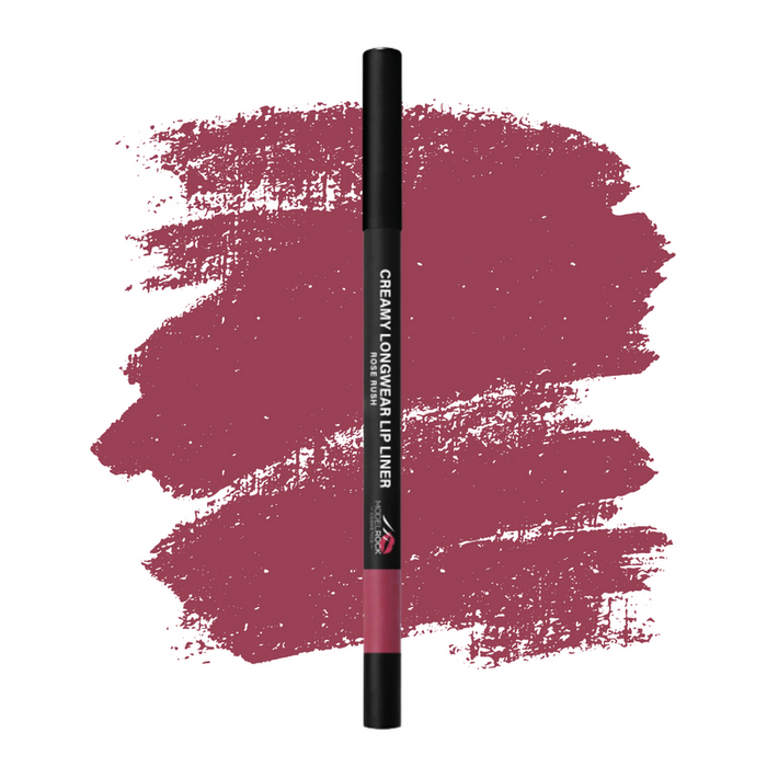 Lip liner with pink color swatch on a white background