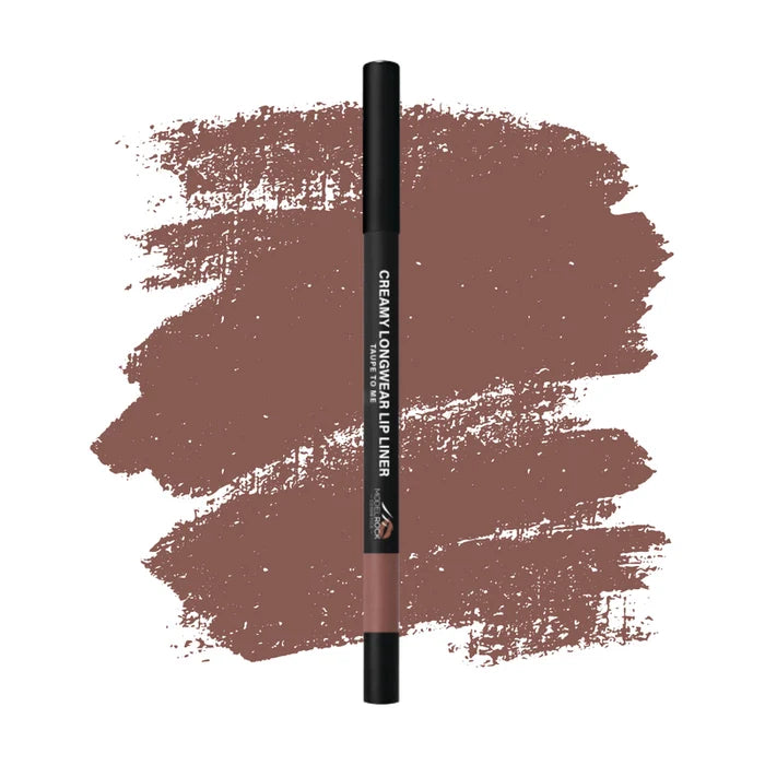 Lip liner with brown color swatch on a white background