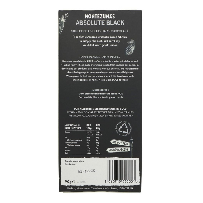 Montezuma's Absolute Black 100% Chocolate Bar 90g