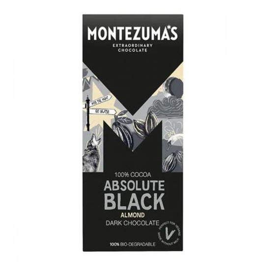 Montezuma's Absolute Black 100% Chocolate with Almonds 90g