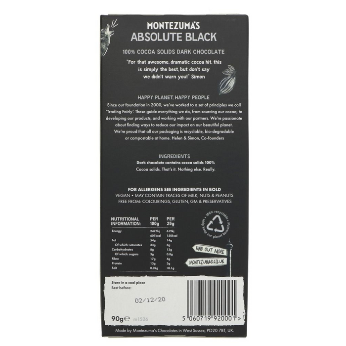 Montezuma's Absolute Black 100% Chocolate with Almonds 90g