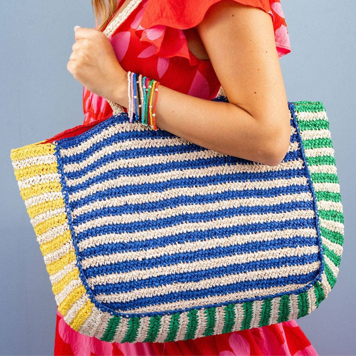 Nellie Striped Raffia Tote