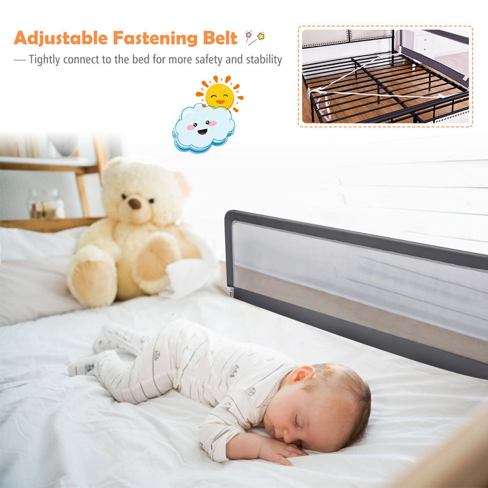 NNECW Height Adjustable Bed Rail with Mesh Cloth for Toddlers-Gray-2