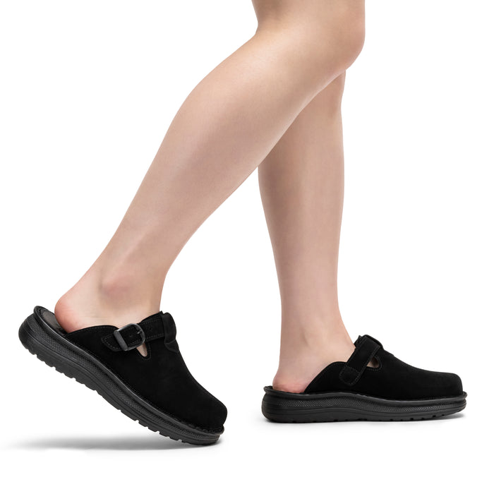 Nomad - Front Seam Suede Leather Clog | Black Suede