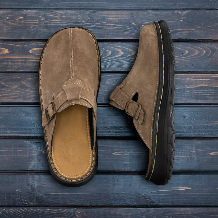 Nomad - Front Seam Suede Leather Clog | Olive Suede